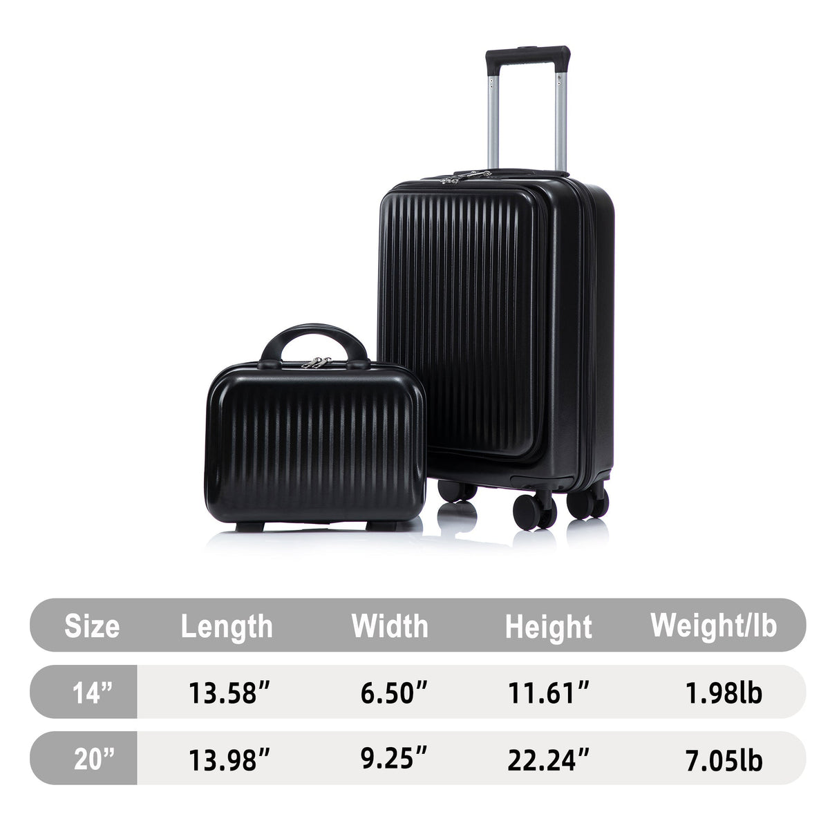 14'/20' 2-Piece ABS Spinner Wheel Luggage Set with Combination Lock and Cosmetic Case