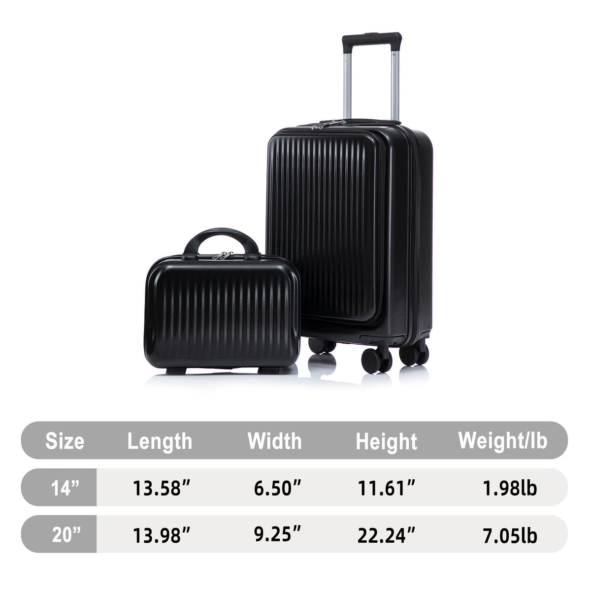 ABS Spinner Wheel Luggage Set with Cosmetic Case - Black