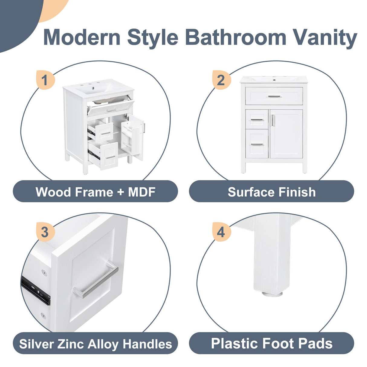 24 Inch Bathroom Vanity with Ceramic Sink
