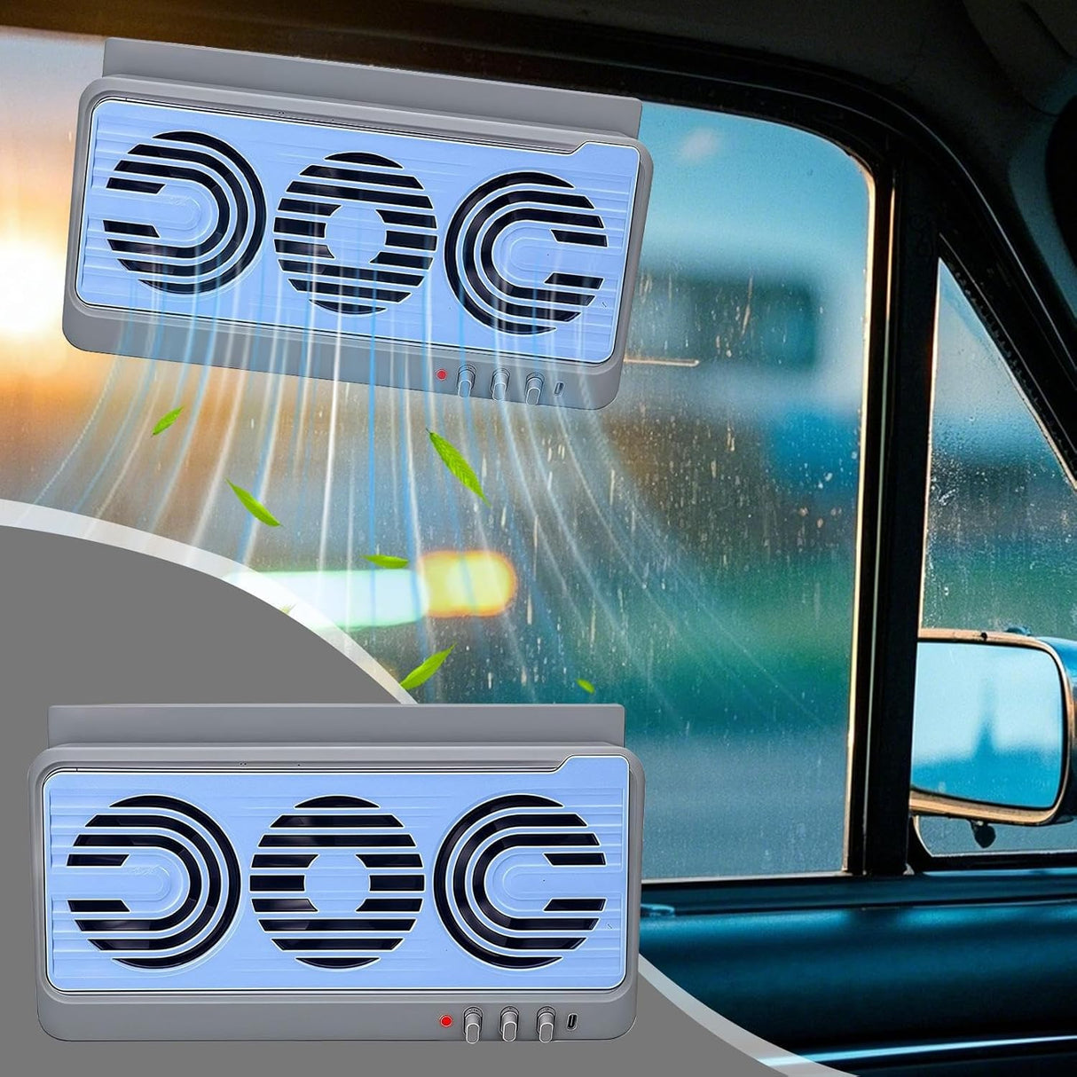 Solar Car Window Fan Dual Duct Air Vent 5W Panel