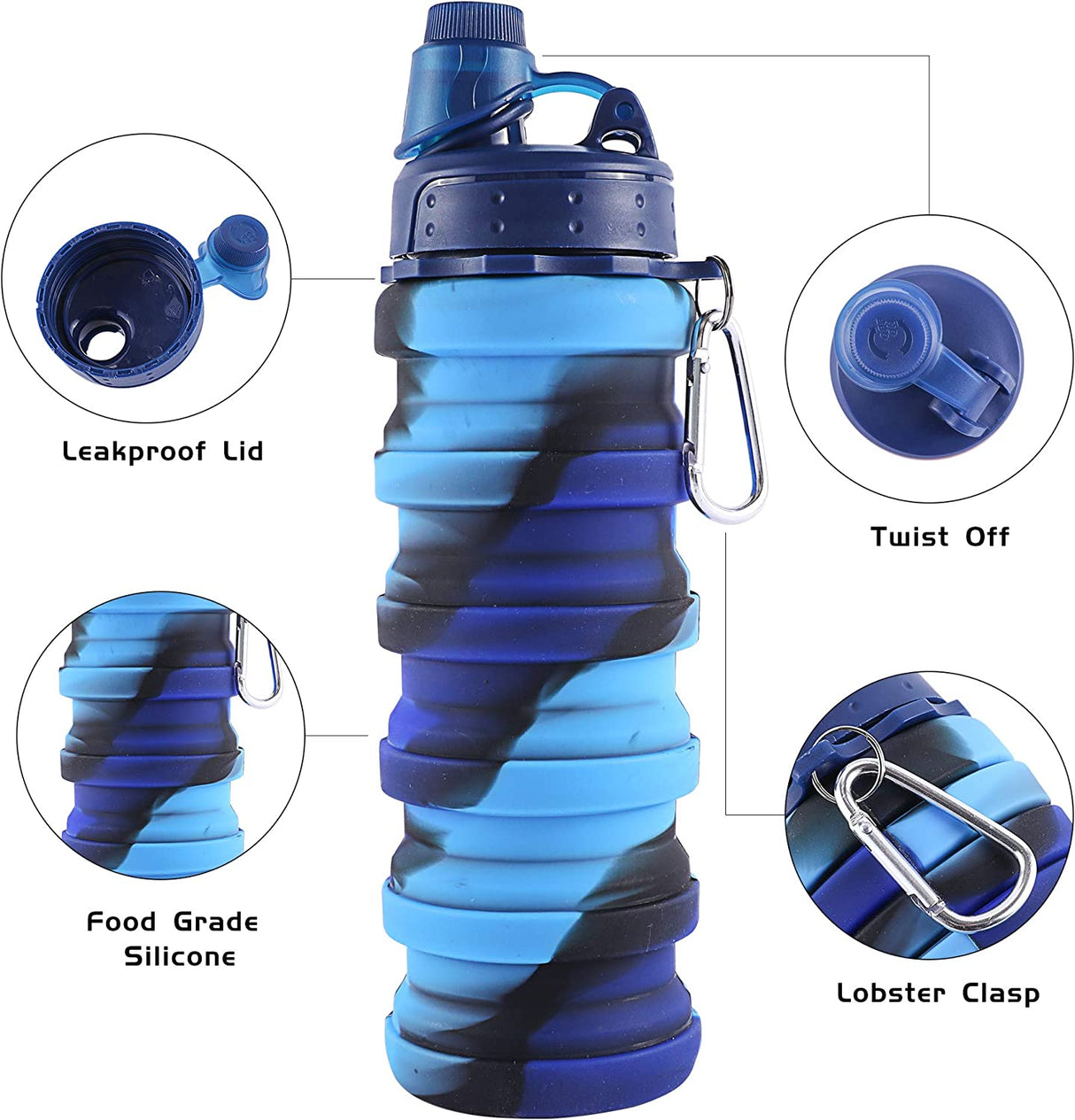 2-Pack Collapsible Hydration Water Bottles