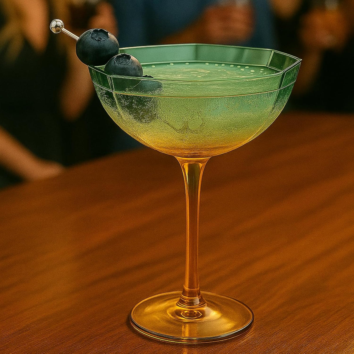 Khen Hexagonal Coupe Glasses Elegant Break Resistant Modern Barware Acrylic Drinkware Set - Set of 2 Teal + Brown