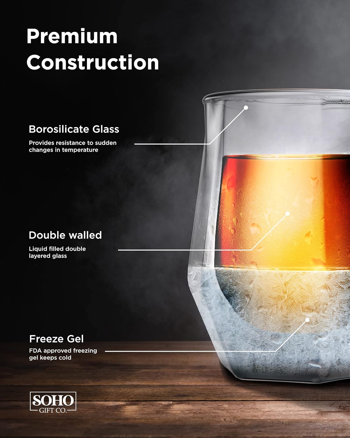 Freezer Whiskey Glass Gift for Dad - Insulated 7oz Frozen Chiller Cup (7oz) Enjoy Ice Cold Scotch and Bourbon - Drinking Gift (Gift Boxed)
