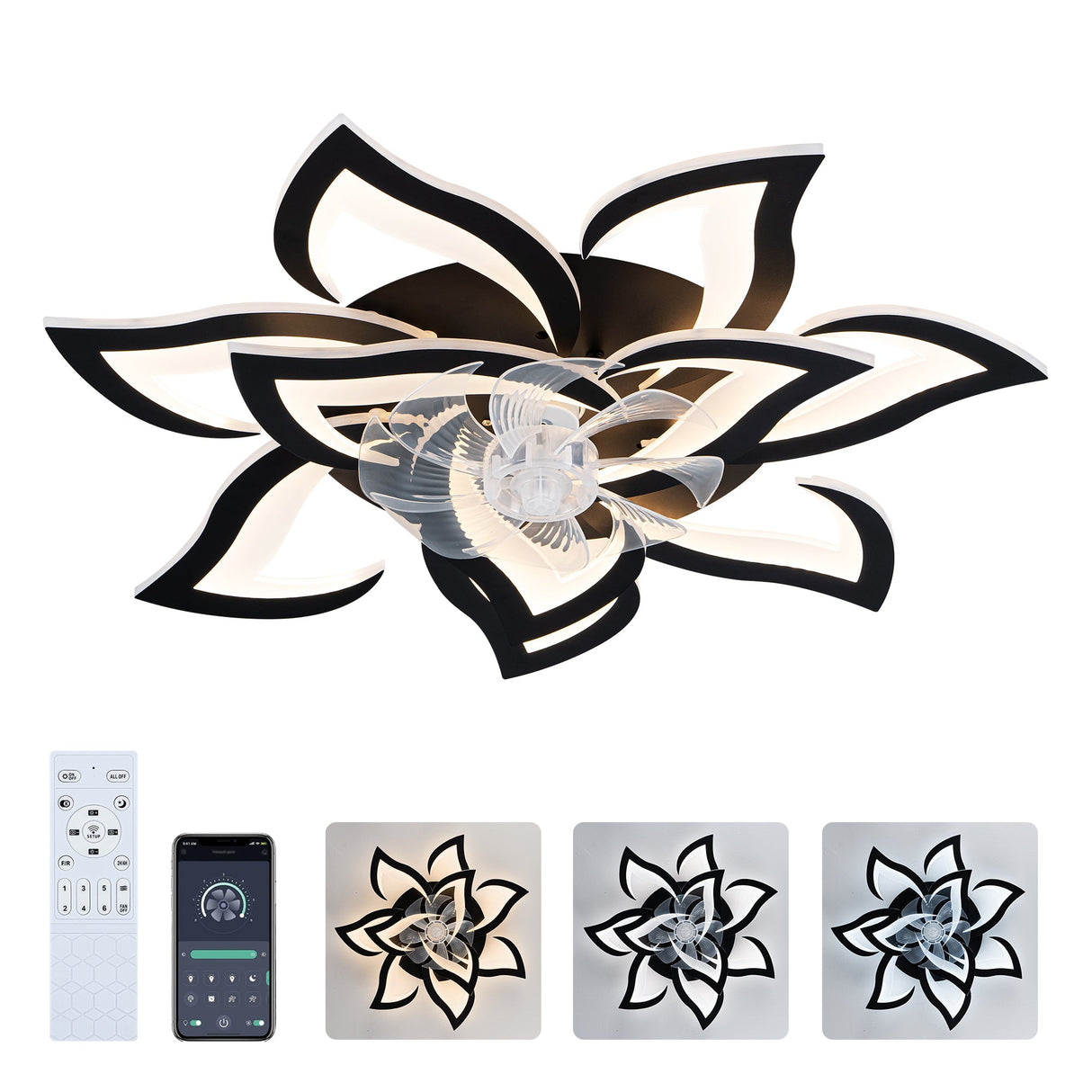 Modern Ceiling Fan with Lights Remote Control, 10 PCS Blades, 32"