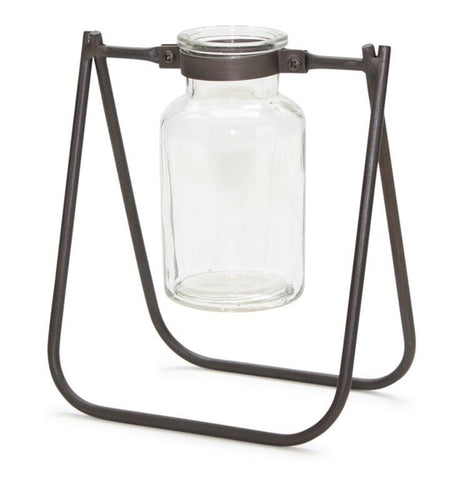 Hanging-Glass-Jar-Vase-with-Metal-Stand-(Set-of-2)-Vases