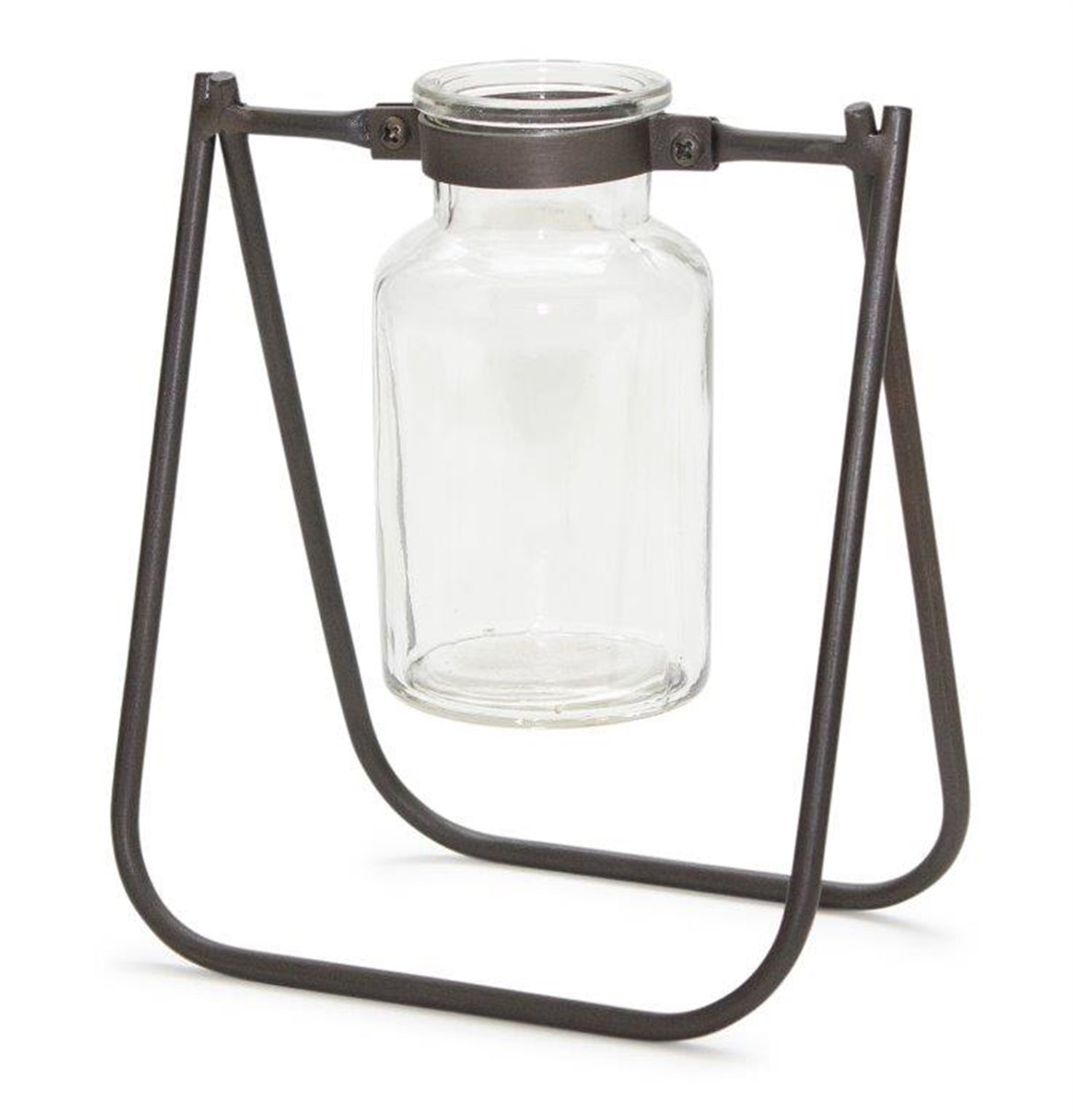 Hanging-Glass-Jar-Vase-with-Metal-Stand-(Set-of-2)-Vases