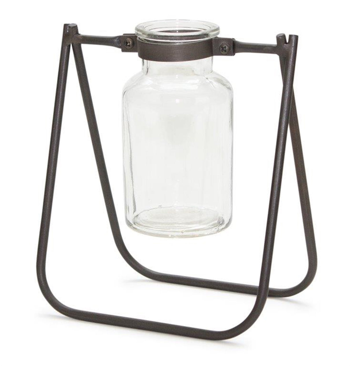Hanging-Glass-Jar-Vase-with-Metal-Stand-(Set-of-2)-Vases