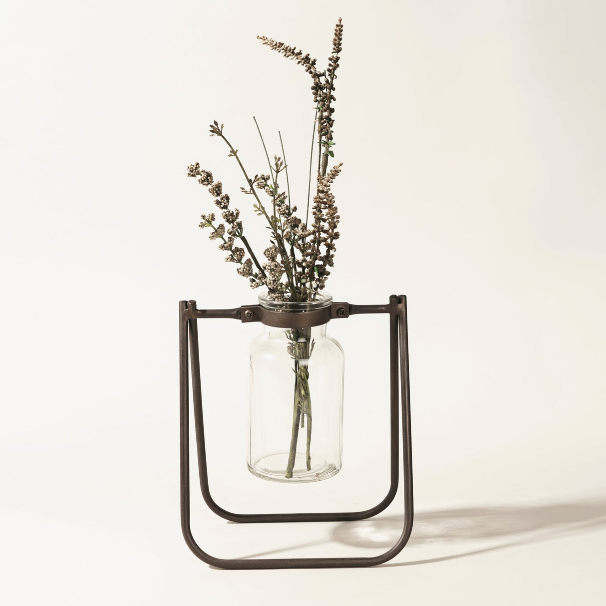 Hanging Glass Jar Vase with Metal Stand (Set of 2)
