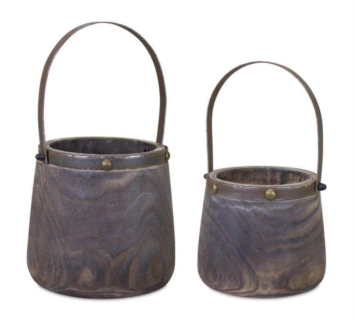 Natural-Wooden-Pail-Planter-with-Metal-Handle-Accent-(Set-of-2)-Garden-Decor