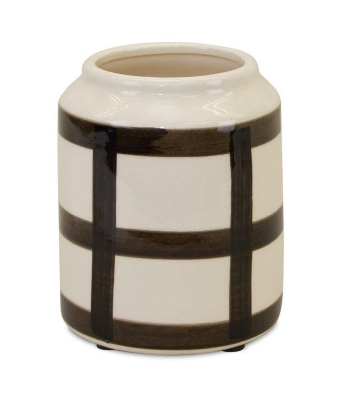 Ivory and black terra cotta vase 6"h