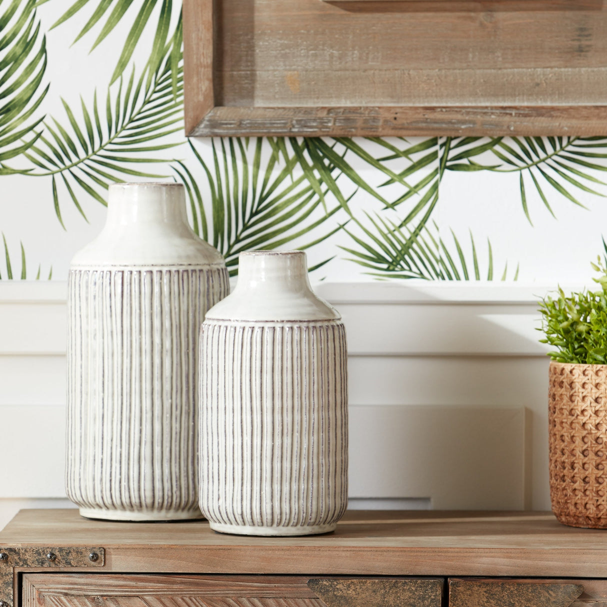 Rustic Ribbed Terra Cotta Vase 12.25"H