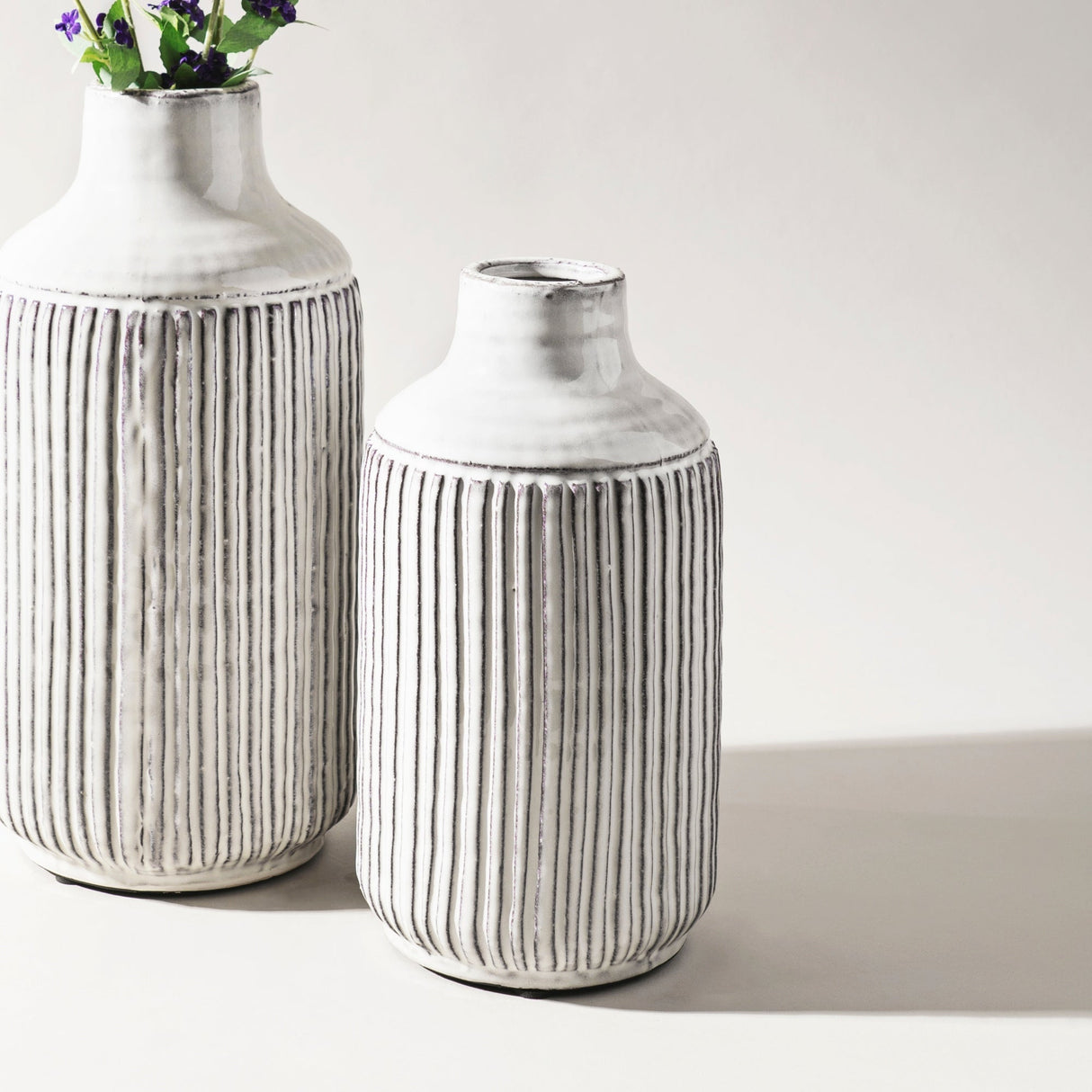 Rustic Ribbed Terra Cotta Vase 12.25"H