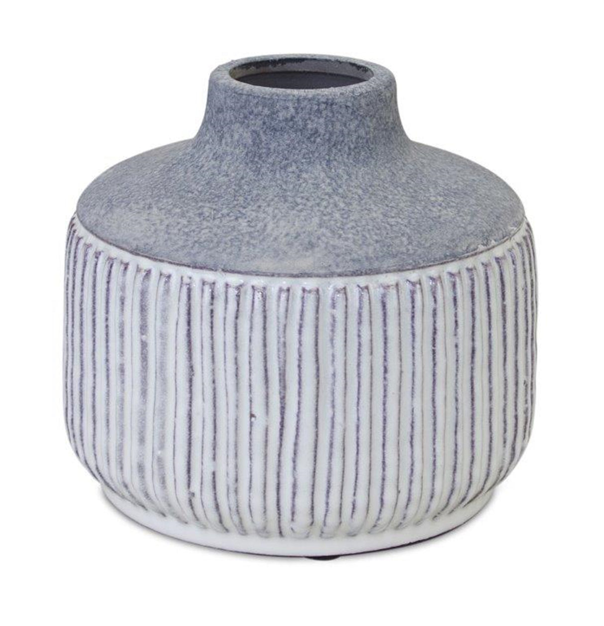 Modern grey terra cotta vase with glazed accent 6"h
