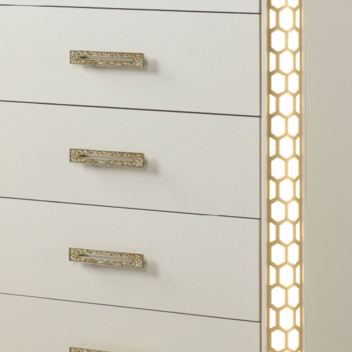 Jasmine - 5 Drawer Chest With Side LED Lightning - Beige