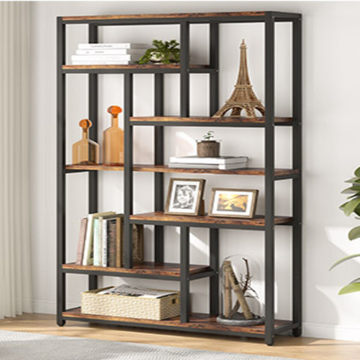 Extra Tall 7 Tier Industrial Etagere Bookcase With 10 Shelves Organizer