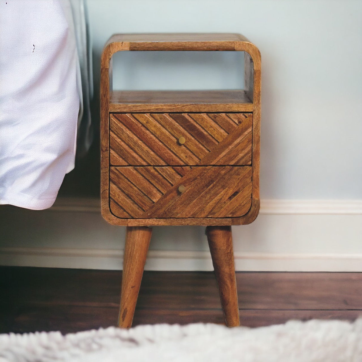 Solid Wood Mini Lille Curved Nightstand