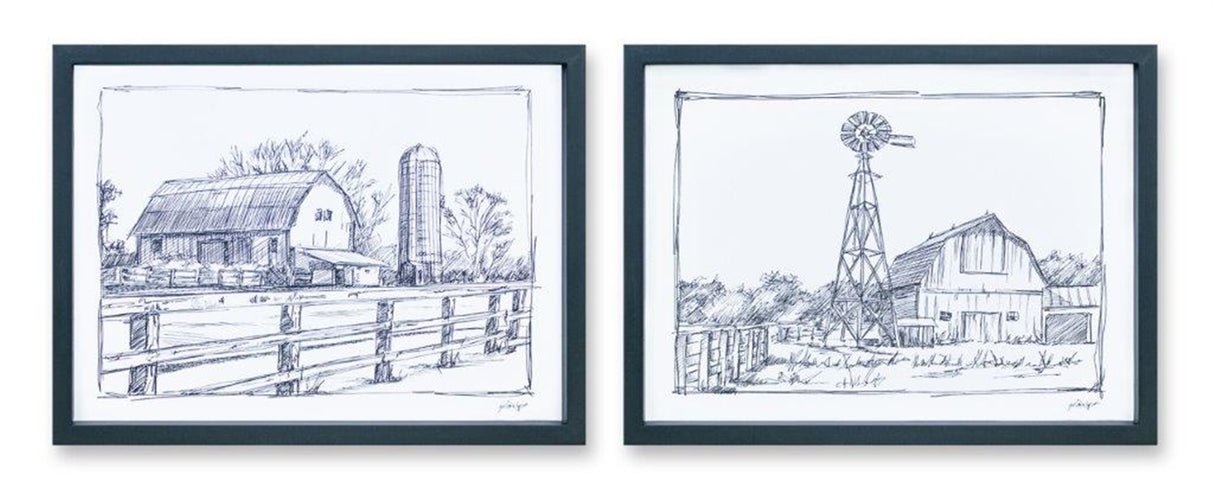 Framed-Sketch-Art-Barn-Print-(Set-of-2)-Wall-Art