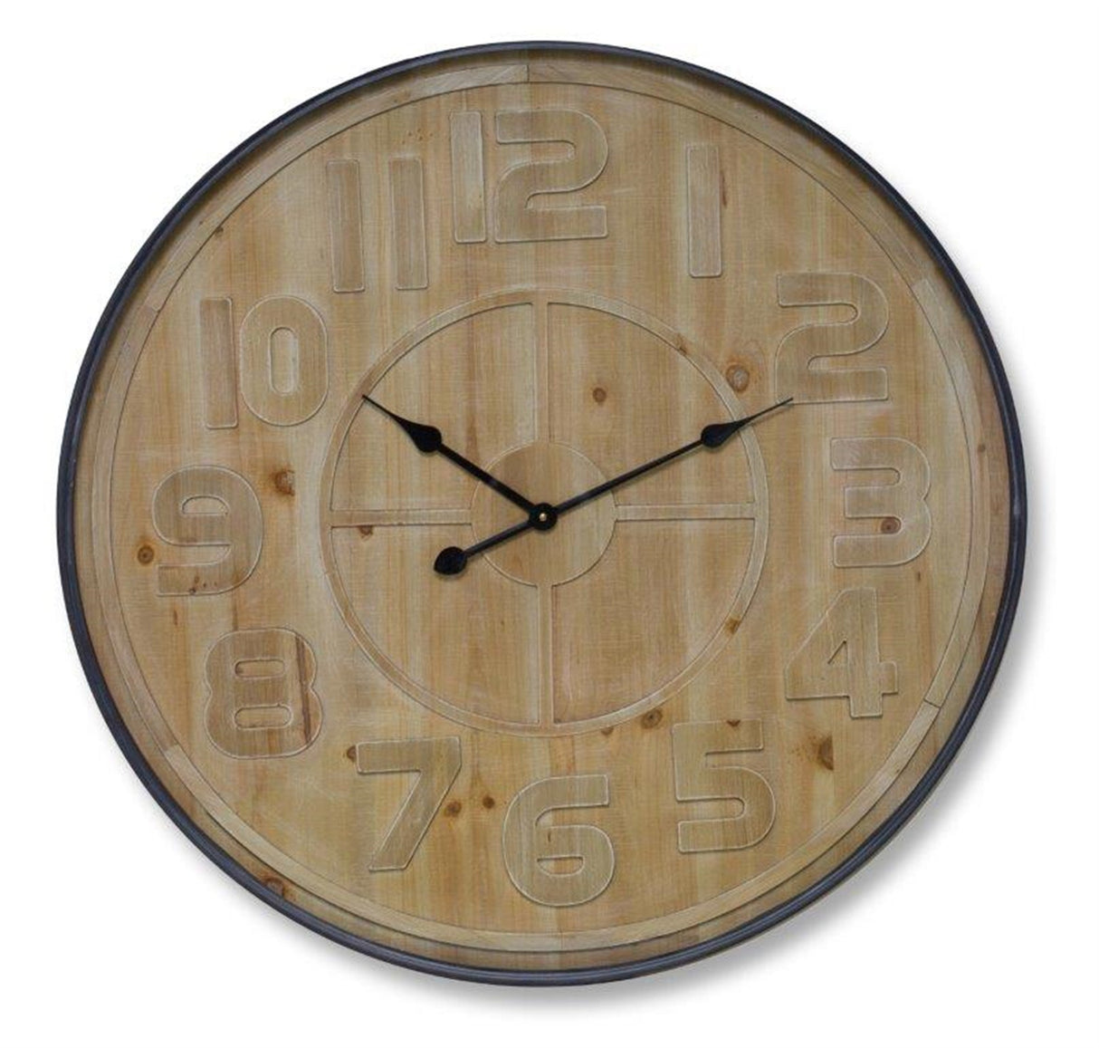 Natural Wooden Wall Clock with Metal Frame 31.5" Diameter