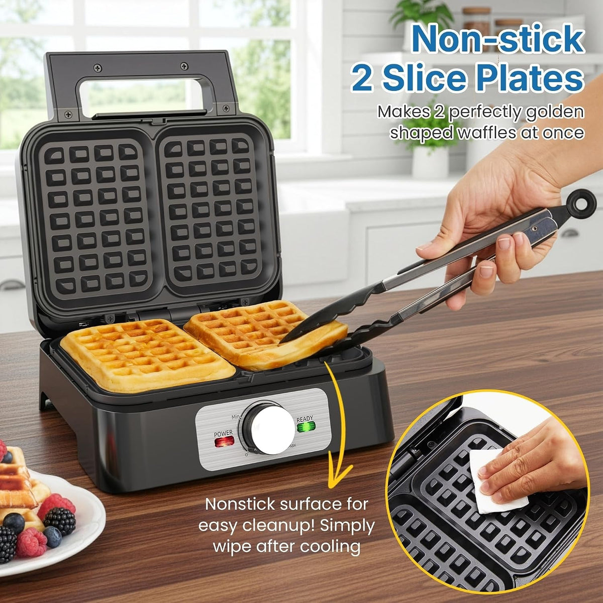 Belgian Waffle Iron - 2 Slices, Electric Waffle Maker
