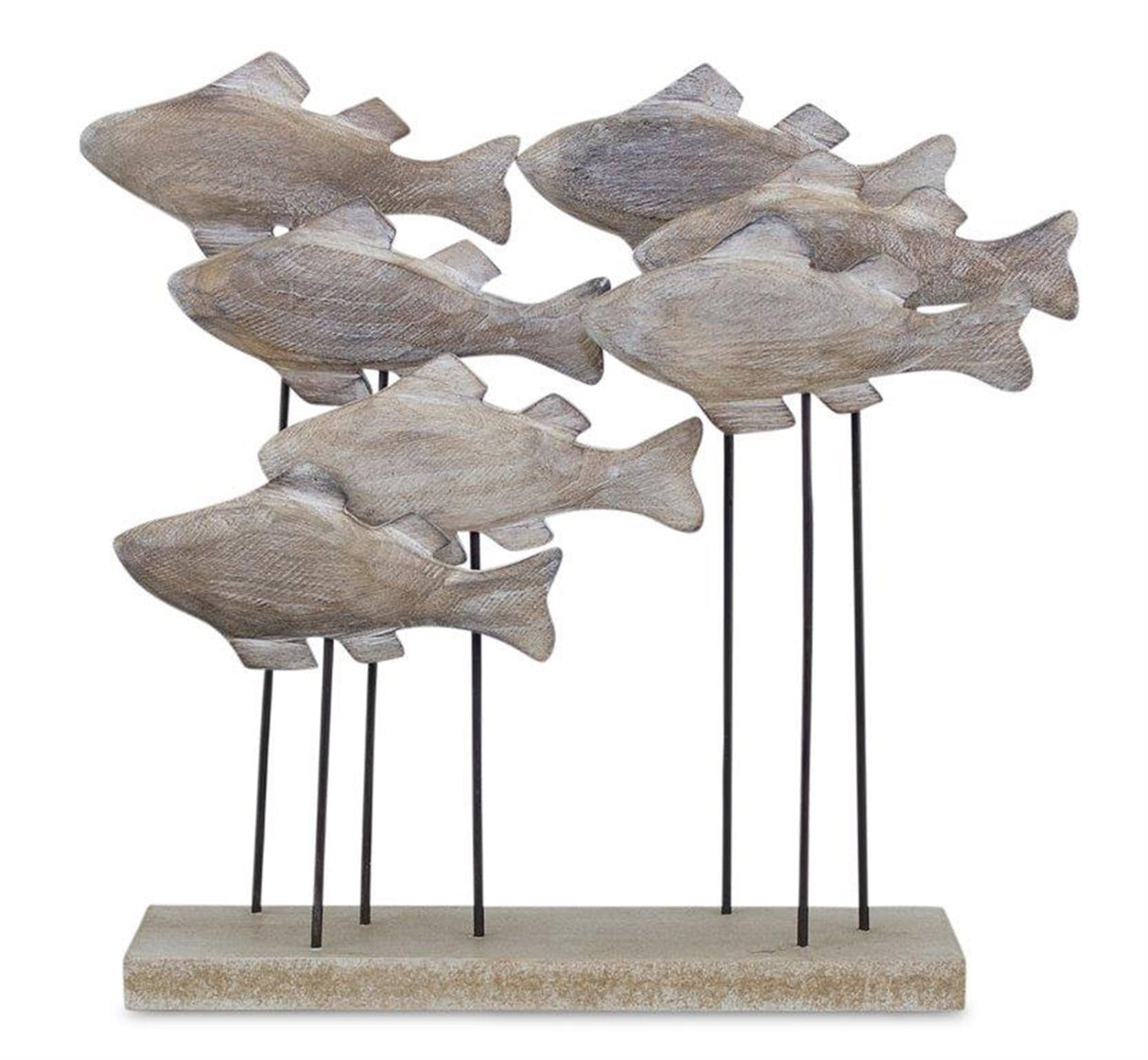 Wooden fish school sculpture 9.75"l