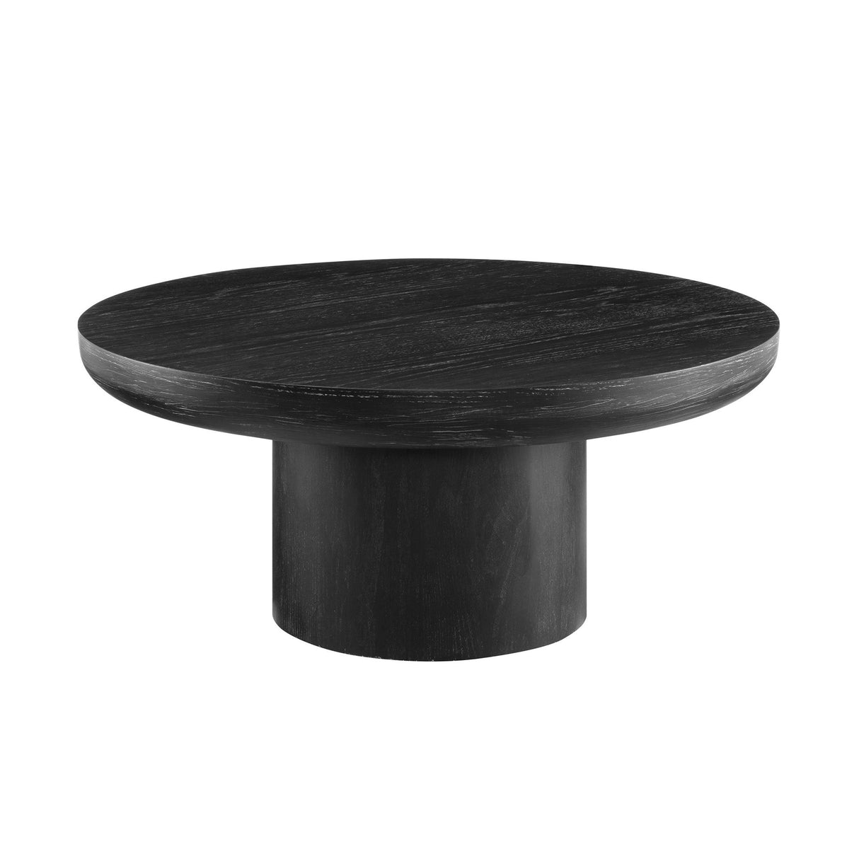 35.98 Inch Round Coffee Table with Cylindrical Black Legs