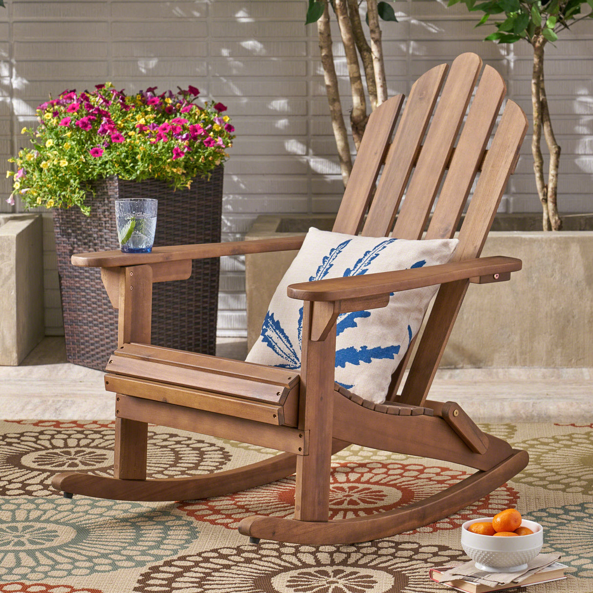 Hollywood Acacia Wood Adirondack Rocking Chair by Christopher Knight Home
