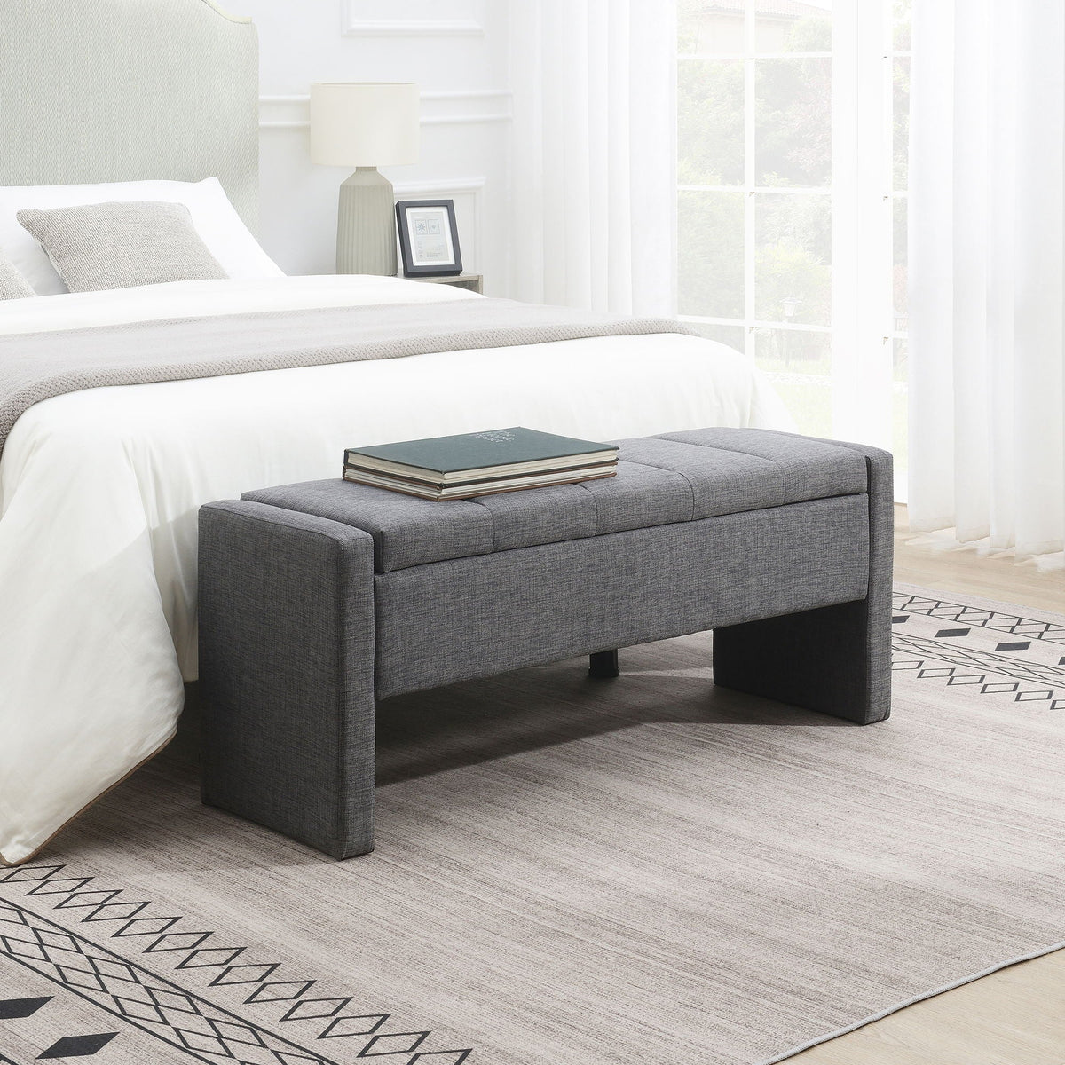 Modern Upholstered Large Bed End Bench With Storage