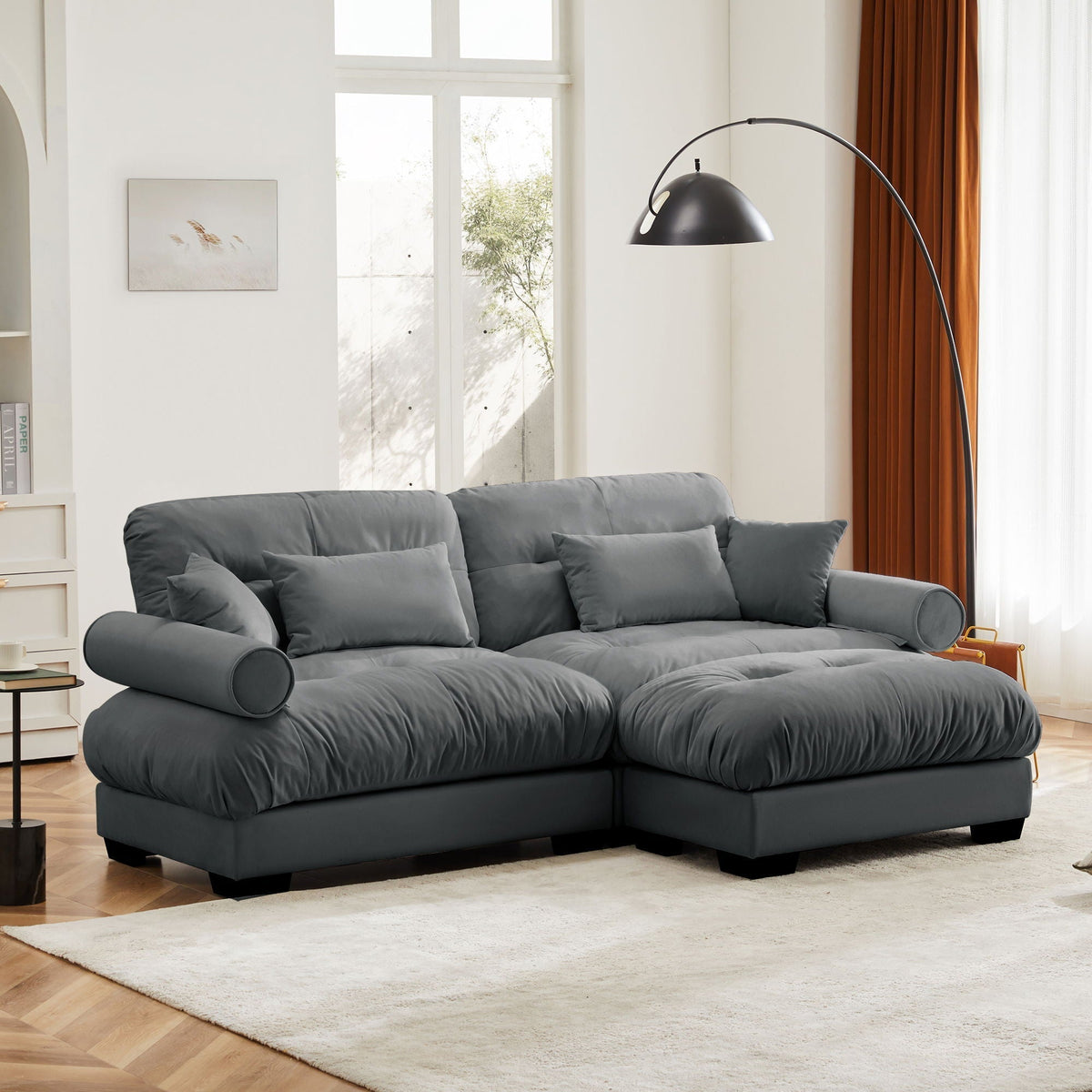 Oversized Modular Sectional Sofa with Movable Ottoman - Fabric, Multiple Colors