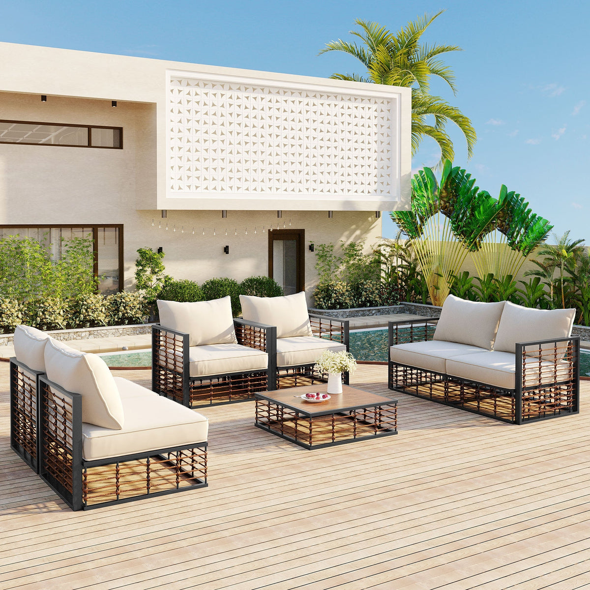 TOPMAX Modern Minimalist 7-Piece Metal Patio Sectional Sofa Set