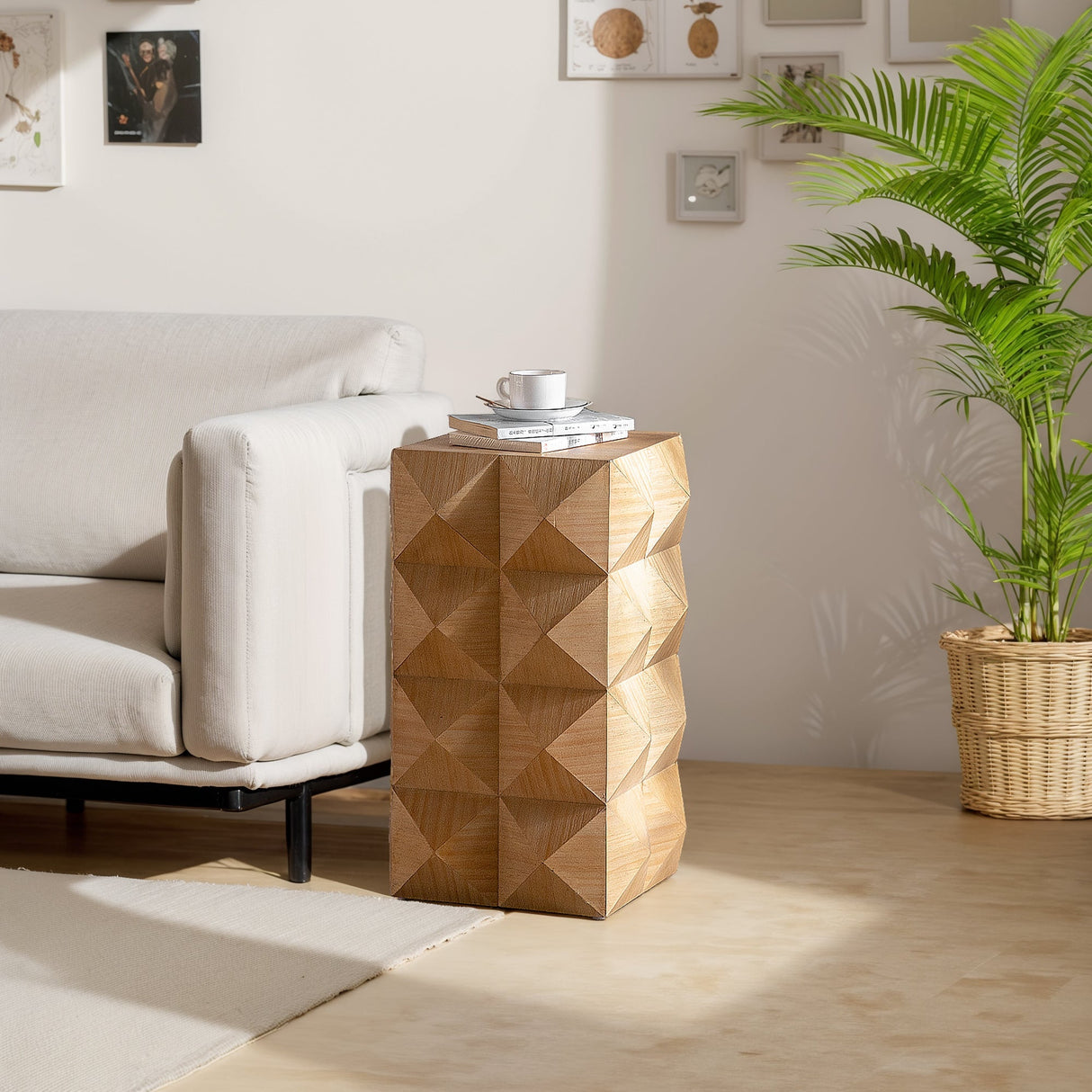23.62" Height Three-Dimensional Embossed Pattern Wooden Nightstand