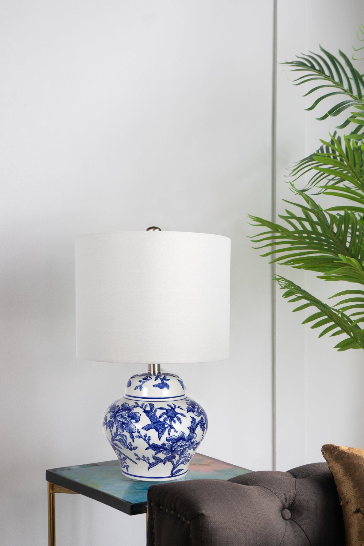 Blue and White Short Urn Ceramic Vase Lamp