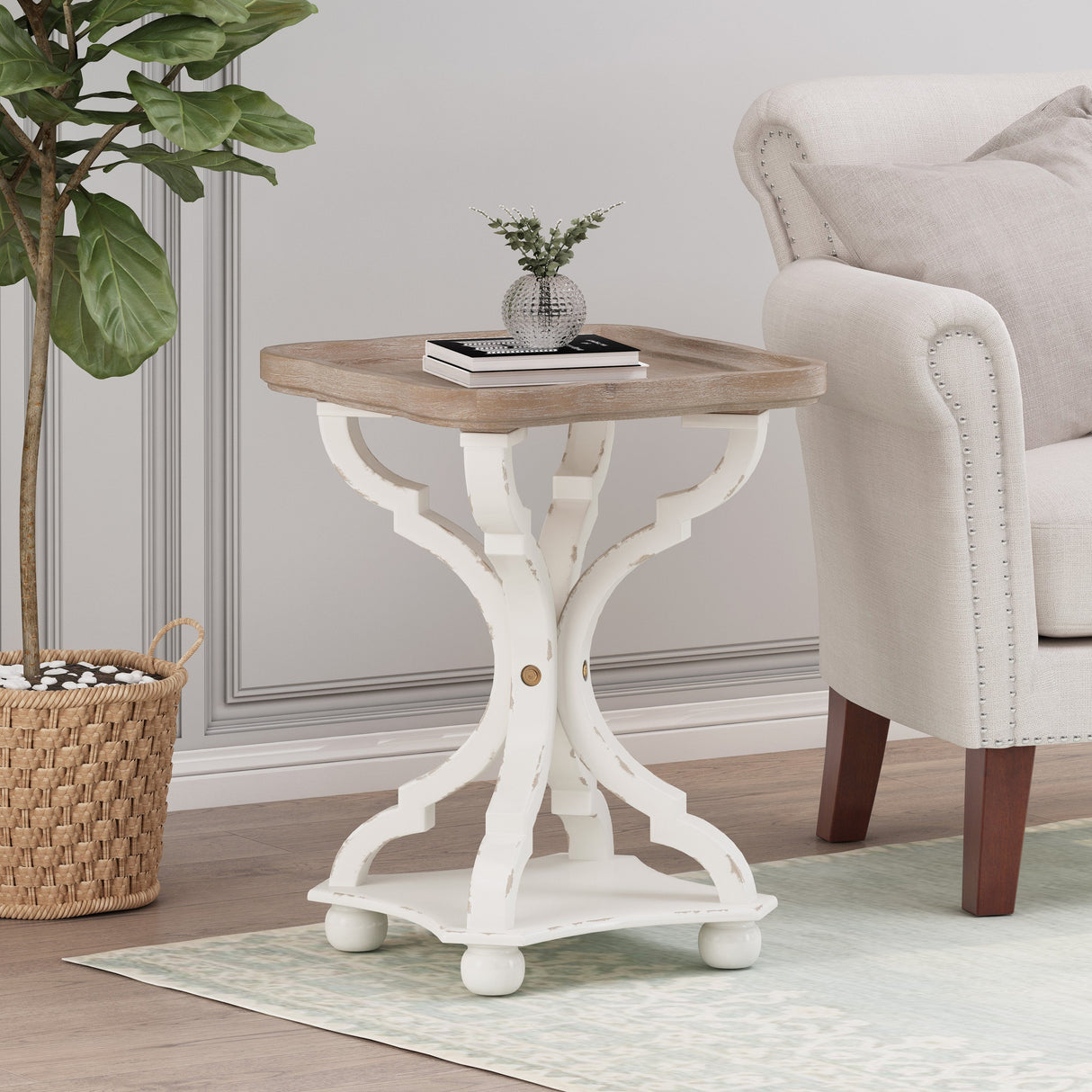 Accent Table with Hourglass Base and French Country Design