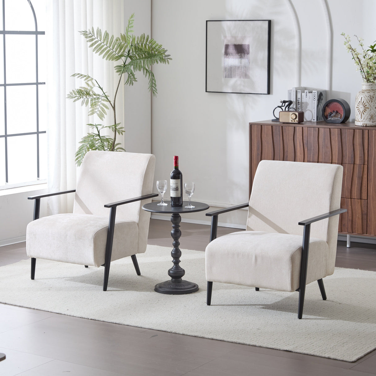 Modern Beige Lounge Chair Set with Polyester Upholstery and Metal Frame26.38' for Living RoomBedroomOffice