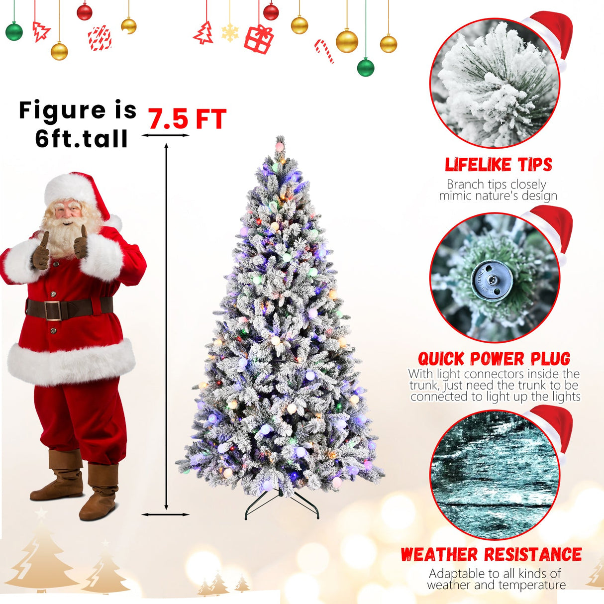 7.5ft Flocked Christmas Tree with 400L Colorful LED Lights