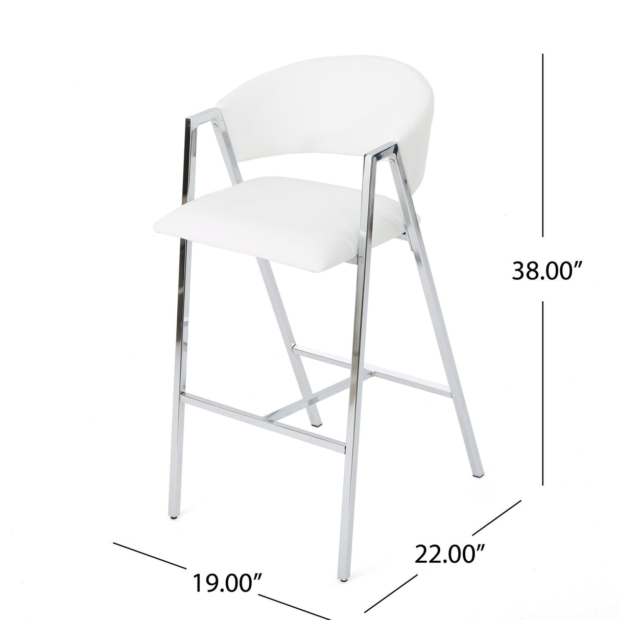 Modern Bar Stools With Low Back And Arms And Durable Metal Frame (Set of 2) - Ivory