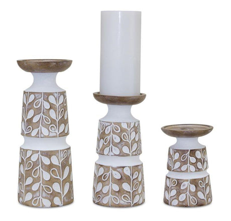 Leaf-Pattern-Candle-Holder-with-Wood-Design-(Set-of-3)-Candle-Holders