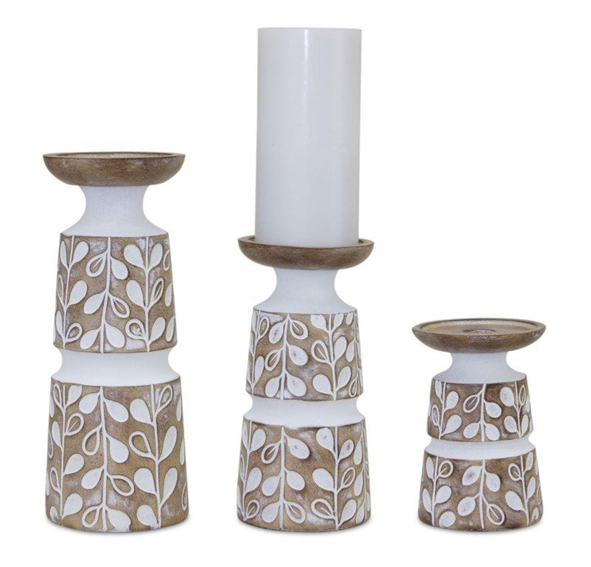 Leaf-Pattern-Candle-Holder-with-Wood-Design-(Set-of-3)-Candle-Holders