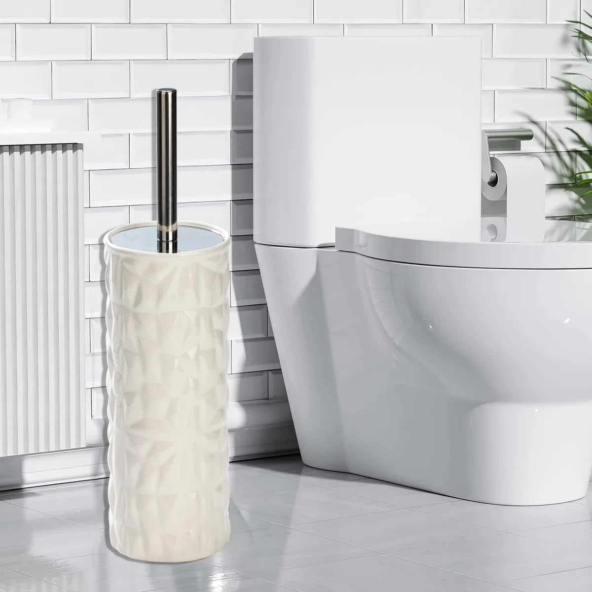 Chrome/White Faceted Ceramic Toilet Brush