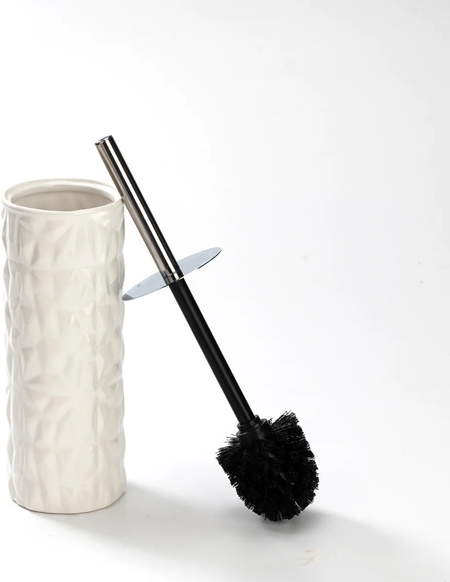 Chrome/White Faceted Ceramic Toilet Brush