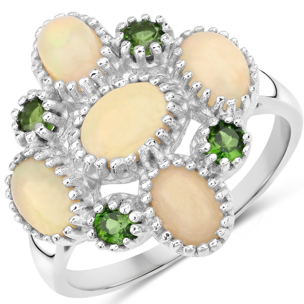 1.90 Carat Genuine Ethiopian Opal and Chrome Diopside .925 Sterling Silver Ring