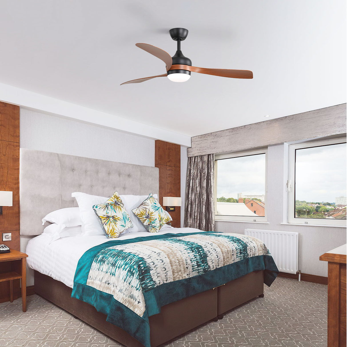 Ceiling Fan With 3 Blades, Remote Control, Reversible DC Motor, Noiseless Operation, 3 Downrods
