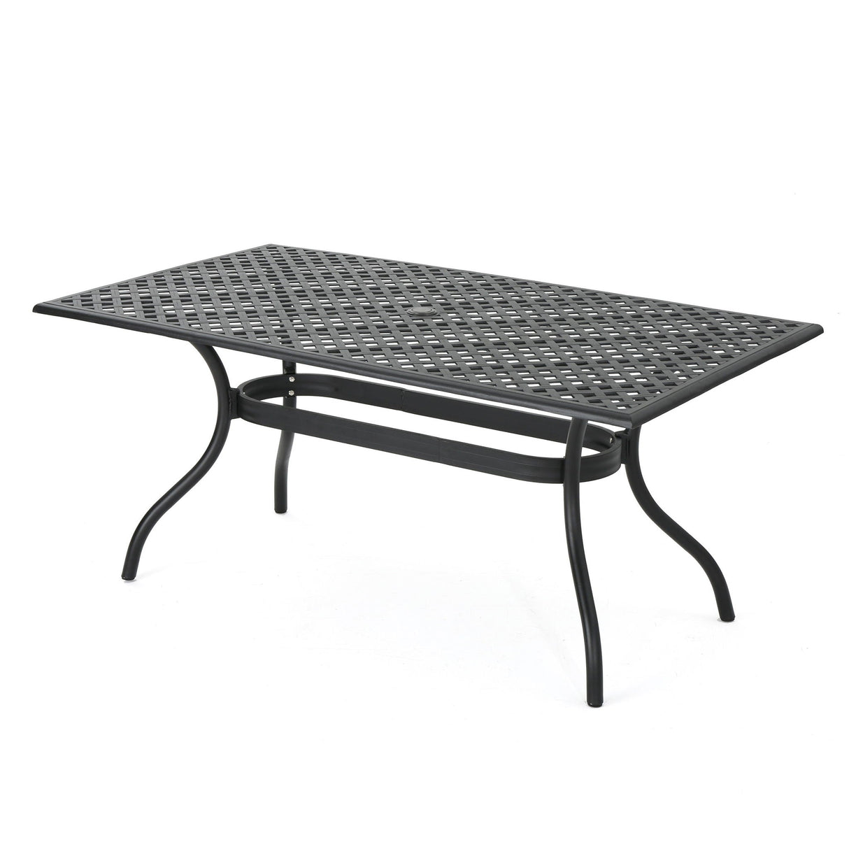 Outdoor Aluminum Dining Table with Lattice Design and Center Umbrella Hole - Black