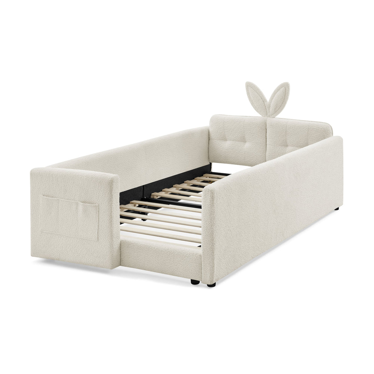 Twin Size Upholstered Platform Bed with Rabbit Ear Headboard