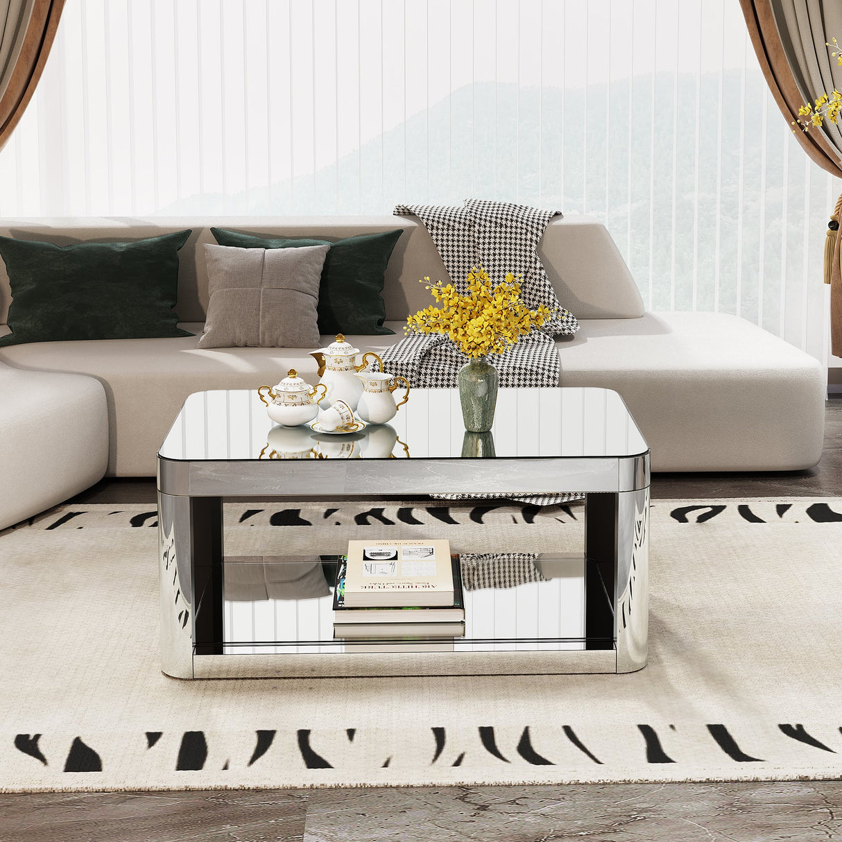 Baked Curved Mirror Coffee Table for Living Room