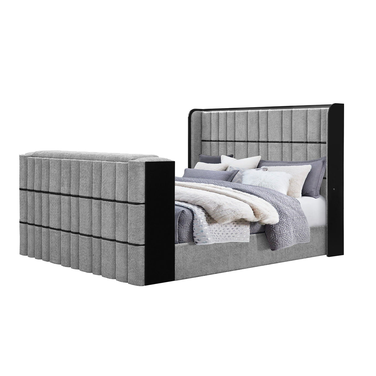 Isaiah - Bed With TV Lift-LED Speakers And Fireplace