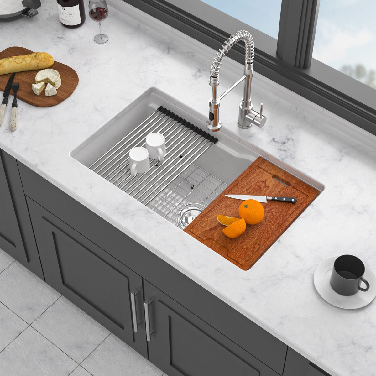 Undermount Workstation Single Bowl Porcelain Ceramic Kitchen Sink