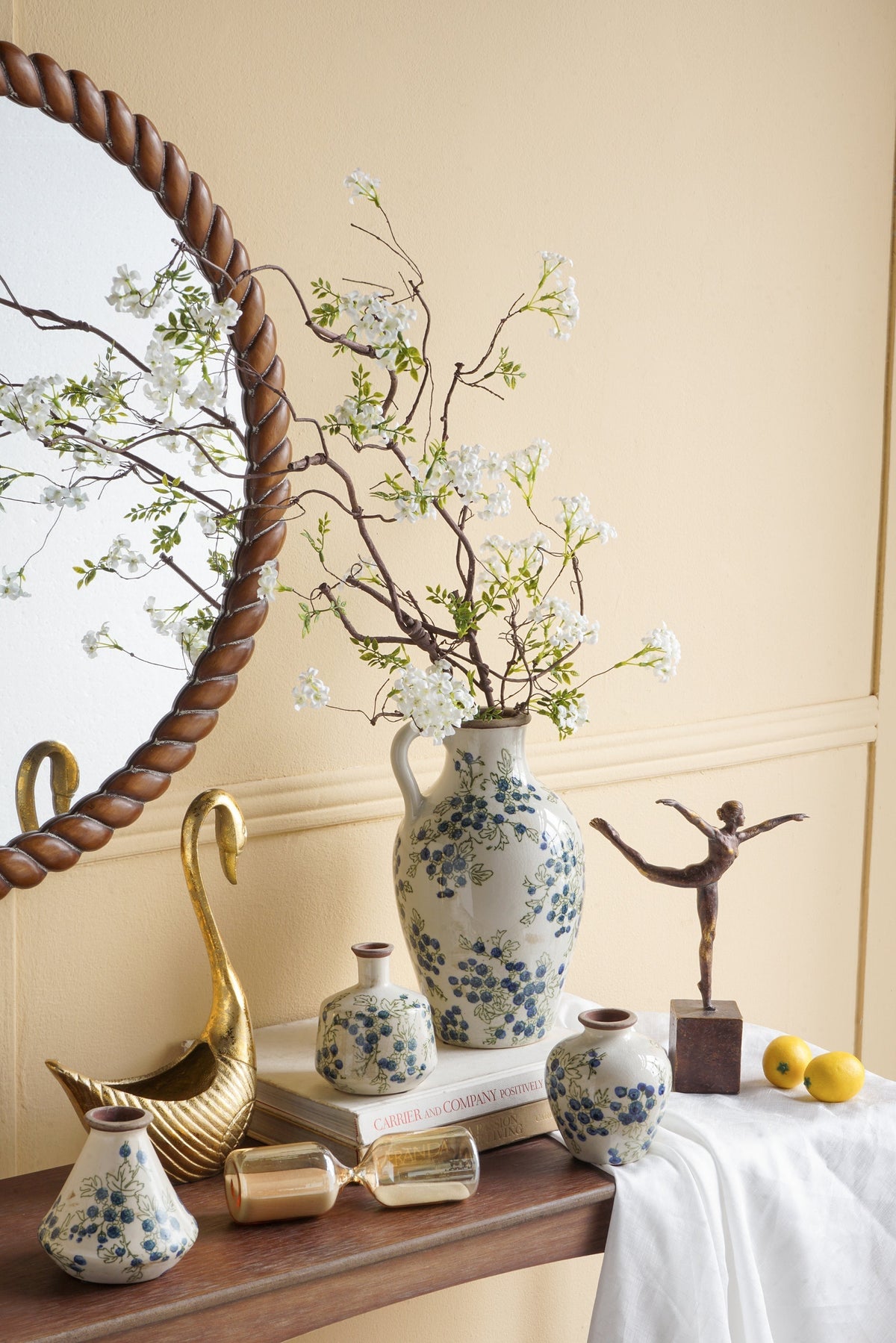 7.5x7.3x12' White Ceramic Vase with Blueberry Motif