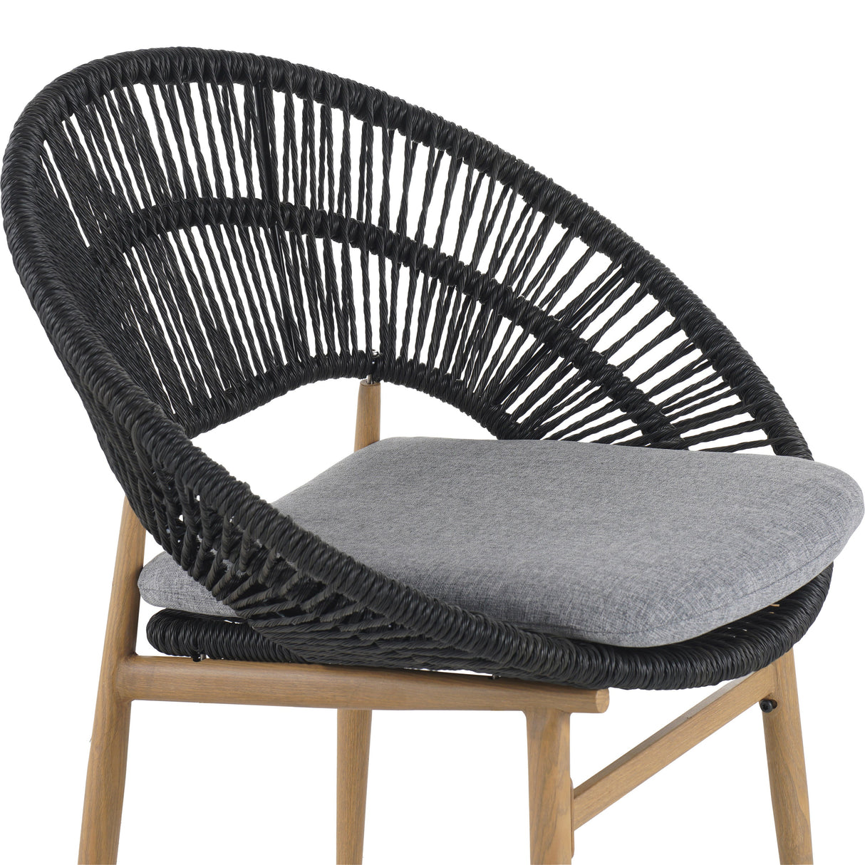 Cyril Outdoor Wicker Papasan Style Dining Chair with Teak Finished Leg and Dark Gray Faux Rattan - Set of 2