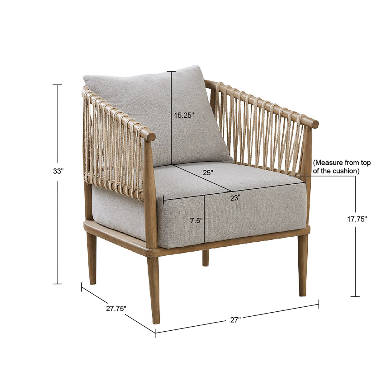 Accent Chair with Weave Rope Design and Seat Cushion