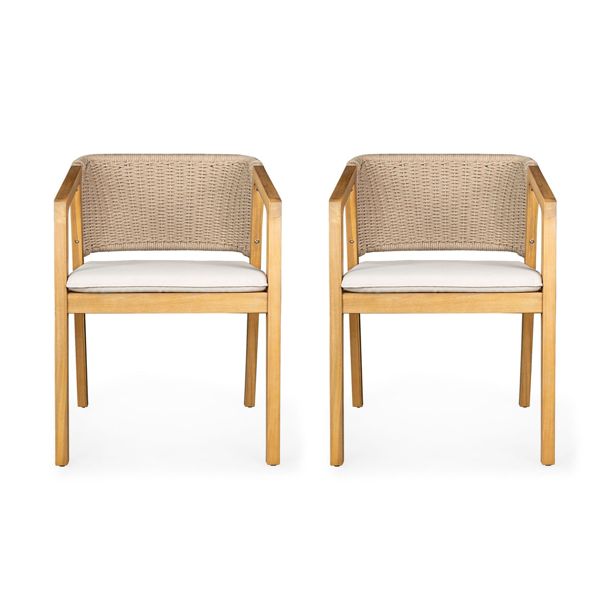 Outdoor Dining Set 1 Table 4 Chairs (Set of 5) - Teak / Beige